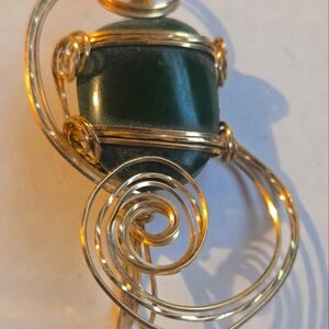 Elegant Green Jade and Gold Wire Wrapped Pendant